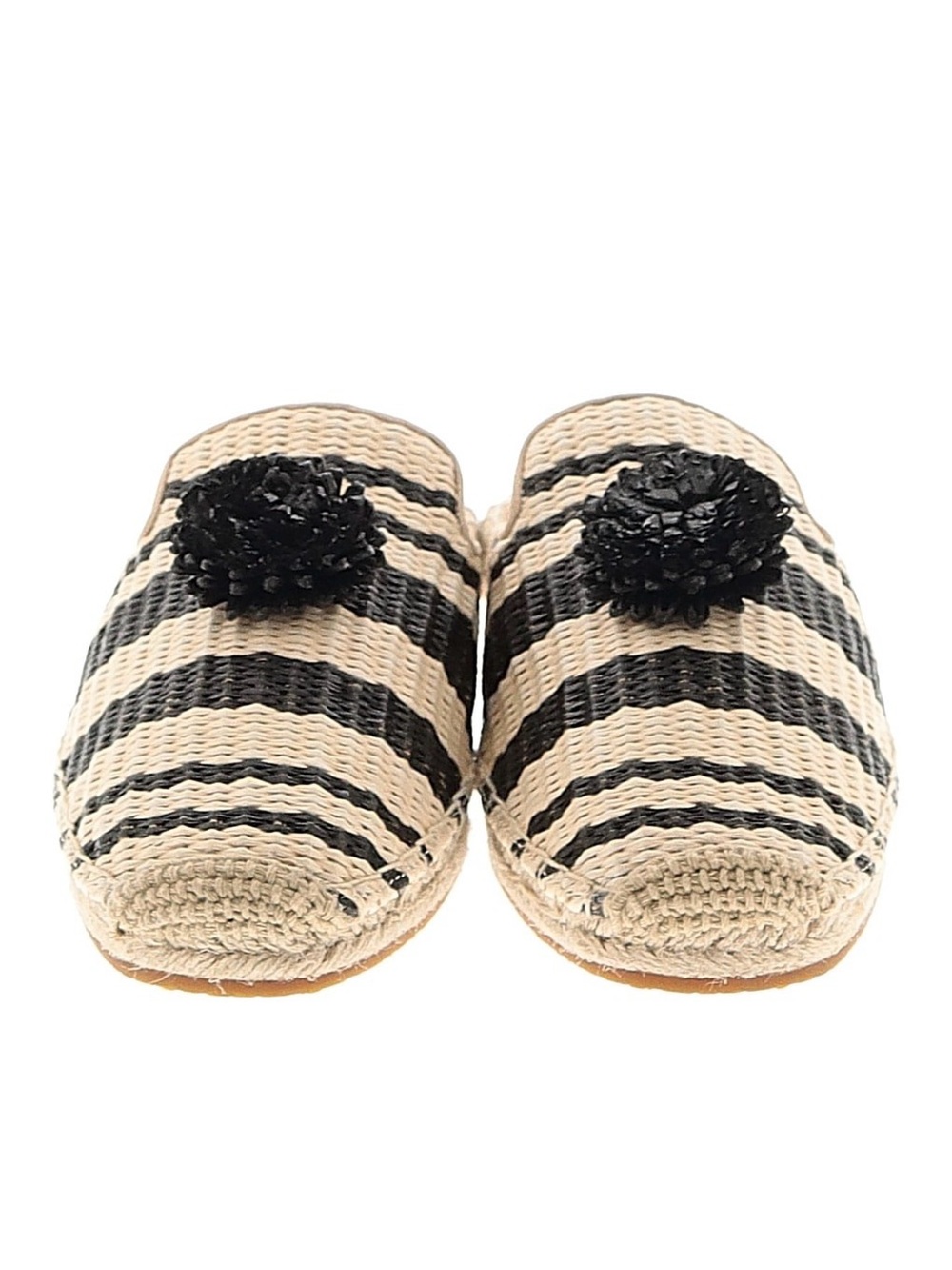 Kate Space New York Woven Stripe Pom Mule - Beige and Black EUC Size 7.5